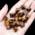 Perles pyramide œil de tigre 10mm avec effet œil de chat naturel brun doré à la main - Œil de tigre