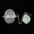 304 stainless steel tea strainer ball with decorative light green crystal stone charm - Green Aventurine