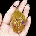 Handmade tree of life wire wrapped pendant with colorful chakra beads and green agate - Agate