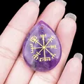 Colgante de gota en amatista grabado con símbolo vikingo nórdico Vegvisir dorado - Amatista