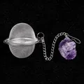 304 stainless steel tea infuser with natural raw amethyst crystal stone charm - Deep Amethyst