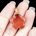 Gold-plated red agate flower pendant with five petals and natural stone texture - Red Agate