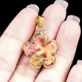 20mm gold-plated flower pendant with natural agate stone and multi-color floral pattern - Crazy Agate