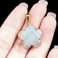 Gilded semi-precious stone flower pendant in light green natural crystal and agate - Amazonite
