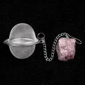 Infusore per tè in acciaio inox con ciondolo in cristallo rosa grezzo su catena - Quarzo rosa