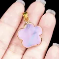 Gilded pink semi-precious stone five-petal flower pendant with elegant gold plating - Opal (Synthetic)