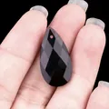 Faceted black teardrop crystal bead with top-drilled hole for DIY jewelry making - Obsidian