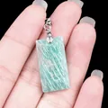 Colgante rectangular de piedra amazonita con enganche plateado azul verdoso - Amazonita