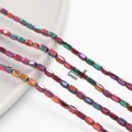 Iridescent faceted hematite tube beads 5mm x 3mm for handmade jewelry and DIY crafts - 1 Strand (Approx. 82 Beads) / Yellow Green Purple