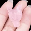 Statuina testa di lupo in quarzo rosa naturale intagliata a mano in rosa traslucido - Quarzo rosa