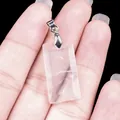 Colgante rectangular de cuarzo rosa con cierre de plata pulida para collar DIY - Cristal de roca