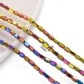 Strands of 5x3mm rectangular rainbow hematite beads with metallic iridescent finish - 1 Strand (Approx. 82 Beads) / Purple & Yellow
