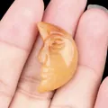 Carved natural yellow moon face stone charm for DIY candle decor and jewelry - Yellow Jade
