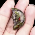 Dragon blood stone carved moon face charm with unique natural red and green patterns - Dragon Blood Stone