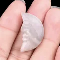 Hand-carved white agate moon face pendant in translucent finish for DIY jewelry - White Crazy Lace Agate