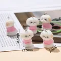 Set of 5 cute flocked white dog charms wearing pink sweaters for DIY keychains - Pink Bichon Frise