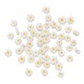 Macro view of white daisy glass beads with yellow centers for DIY jewelry making - Medium Style
