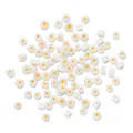 Detailed view of white daisy glass beads with yellow centers for DIY jewelry making - Small Style