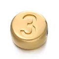 7mm gold vacuum-plated stainless steel round number 3 charm bead for DIY bracelets - Number 3 / 1 Piece / Gold