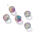 Macro shot of iridescent glass watermelon beads with gold finish for DIY jewelry - 5 Pieces (12.5x12.5mm) / Blue Purple