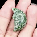 Green and white speckled natural stone moon face carving for DIY jewelry making - Qinghai Jade