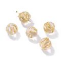Five transparent iridescent glass watermelon beads with gold foil spirals for DIY jewelry - 5 Pieces (12.5x12.5mm) / Gold Pink