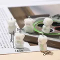 Cute white flocked bear charms with green details for DIY keychains and bag accessories - Bear with Green Apron