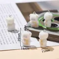 Cute white flocked cartoon bear charm for DIY keychain and bag accessory 24mm - Bear with Yellow Apron
