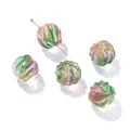 Iridescent glass watermelon beads with gold spiral texture for DIY jewelry making - 5 Pieces (12.5x12.5mm) / Purple & Green