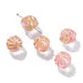 Five translucent pink watermelon glass beads with gold spirals for DIY jewelry - 5 Pieces (12.5x12.5mm) / Pink