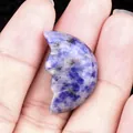 Blue sodalite natural stone moon face carving for DIY candle decoration and jewelry - Blue Spot Stone