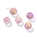 Iridescent purple glass beads with gold watermelon stripes for DIY handmade jewelry - 5 Pieces (12.5x12.5mm) / Purple