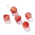 Red iridescent glass watermelon bead with gold trim and spiral texture for DIY jewelry - 5 Pieces (12.5x12.5mm) / Red