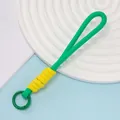 Universal green braided polyester lanyard keychain with yellow spiral knot and spring ring - Green Yellow Stitching Style (03 Style)
