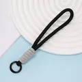 Black woven polyester phone lanyard with gray accent and black metal spring clip ring - Black Gray Stitching Style (04 Style)