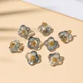Translucent smoky gray flower pendant with gold core for DIY jewelry making - 10x10mm / Gold Glitter Ink Blue