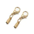 Golden lobster clasp set with cylindrical cord end caps for DIY jewelry making - 3*22mm/Aperture 2.5mm / KC Gold