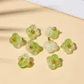 Translucent light green flower charms with gold center for DIY jewelry making - 10x10mm / Green/White