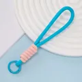 Cordino intrecciato in poliestere blu e rosa con moschettone a molla coordinato - Stile Cuciture Blu Rosa (Stile 08)