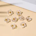 Iridescent glass flower pendants with gold core for DIY jewelry making accessories - 10x10mm / Imported Colorful