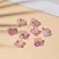 Set of eight purple gradient translucent flower pendants with golden floral stamens - 10x10mm / Light Purple