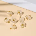 Translucent glass flower pendants with gold bead centers for DIY jewelry making - 10x10mm / Light Yellow