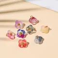 DIY transparent glass four-petal flower charms in various colors with golden center - 10x10mm / Mixed Random