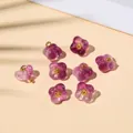 Set of eight purple transparent four-petal flower charms with gold accents for DIY jewelry - 10x10mm / Purple