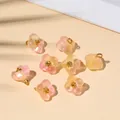 Pink and yellow gradient glass flower charms with gold stamen for DIY jewelry making - 10x10mm / Pink Yellow