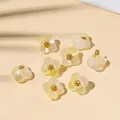 Translucent cream-colored flower pendants with gold centers for DIY jewelry making - 10x10mm / Yellow
