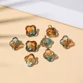 Brown and lake blue gradient glass flower charms with gold metal centers for DIY jewelry - 10x10mm / Iridescent Pink Purple