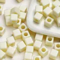 Creamy white 7mm square macaron beads with large holes for DIY jewelry making - 100pcs Pack / Off White