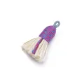 Handmade Tibetan cream cotton tassel with bright blue loop and pink thread detail - 2 Pieces/Pack (4-5cm / 3mm Hole) / No.38 Blue Rose Red + Off White Tassel