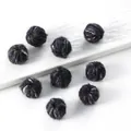 Handmade black fuzzy wool felt pompom balls with colorful fiber accents for DIY jewelry - 15x18mm (Hole 5mm) / Black Blue